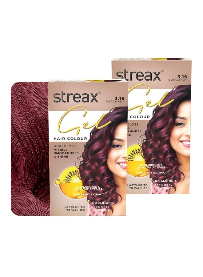 Streax Gel Hair Colour for Women & Men, Burgundy 3.16, 150ml|Hair Colour Burgundy|100% grey coverage |Long Lasting Hair Color, easy to use| Ammonia Free Hair Color, No Paraben & Sulphate (Pack of 2) - Image 1